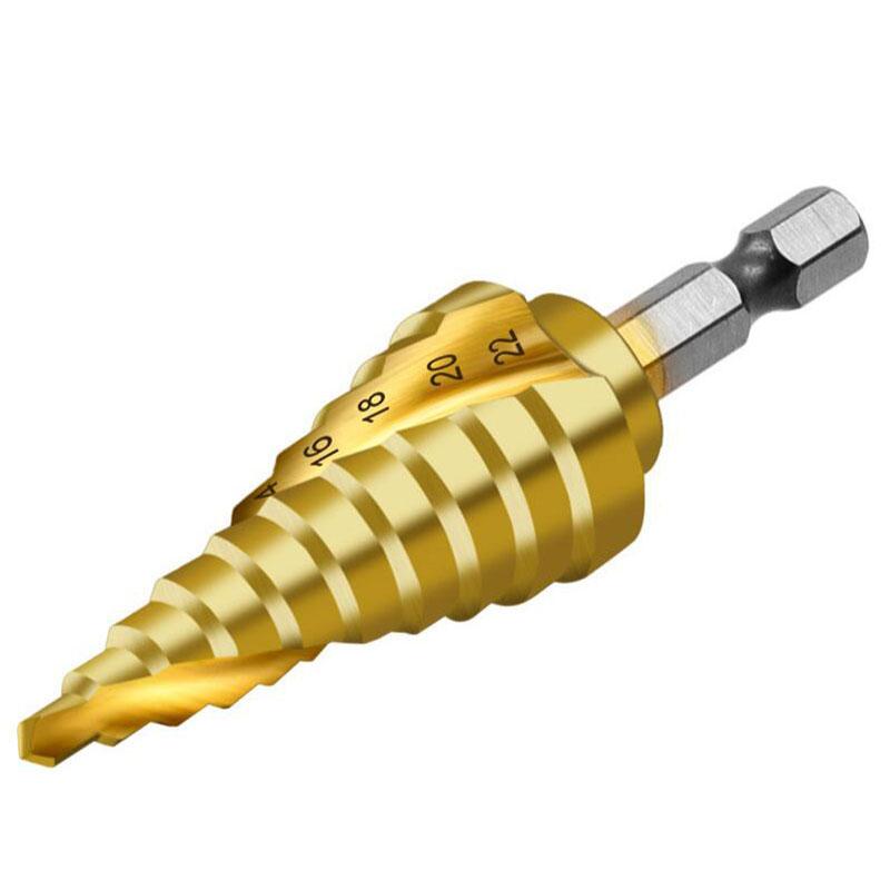 Burghiu treptat HSS Titan 4-22mm Coadă hexagonală Canelură spirală Tăietor găuri metalic Burghiu conic cu trepte Con scule electrice