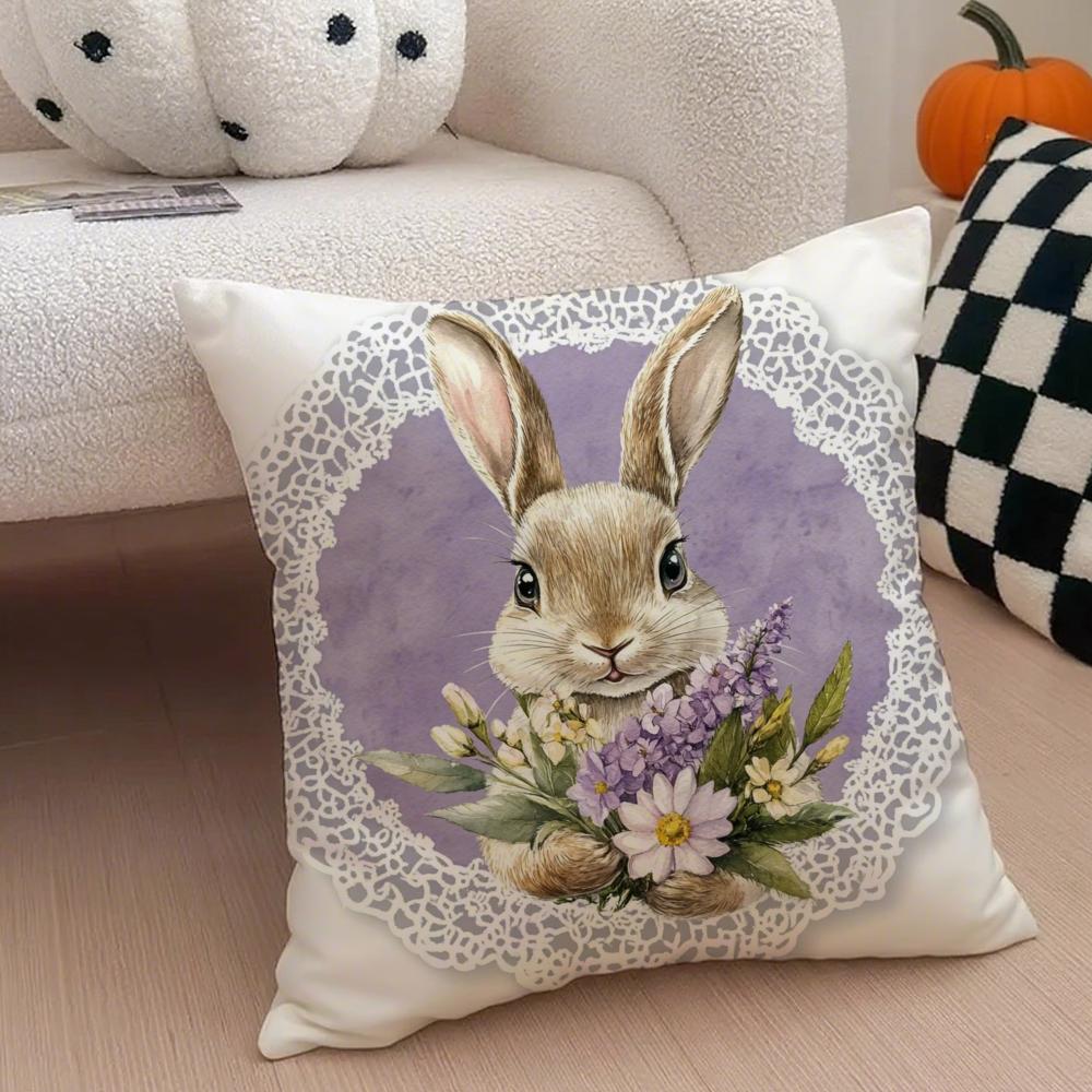 Religious Global Holiday Art Easter Rabbit Cushion Cover Throw Pillow Cover Hidden Button Durable Polyester Chair Cushion