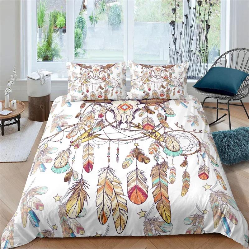 Exotic Bull Skull Duvet Cover Twin Queen Size Western Bedding Set Bohemia Flowers Quilt Cover Microfiber Feather Comforter Cover