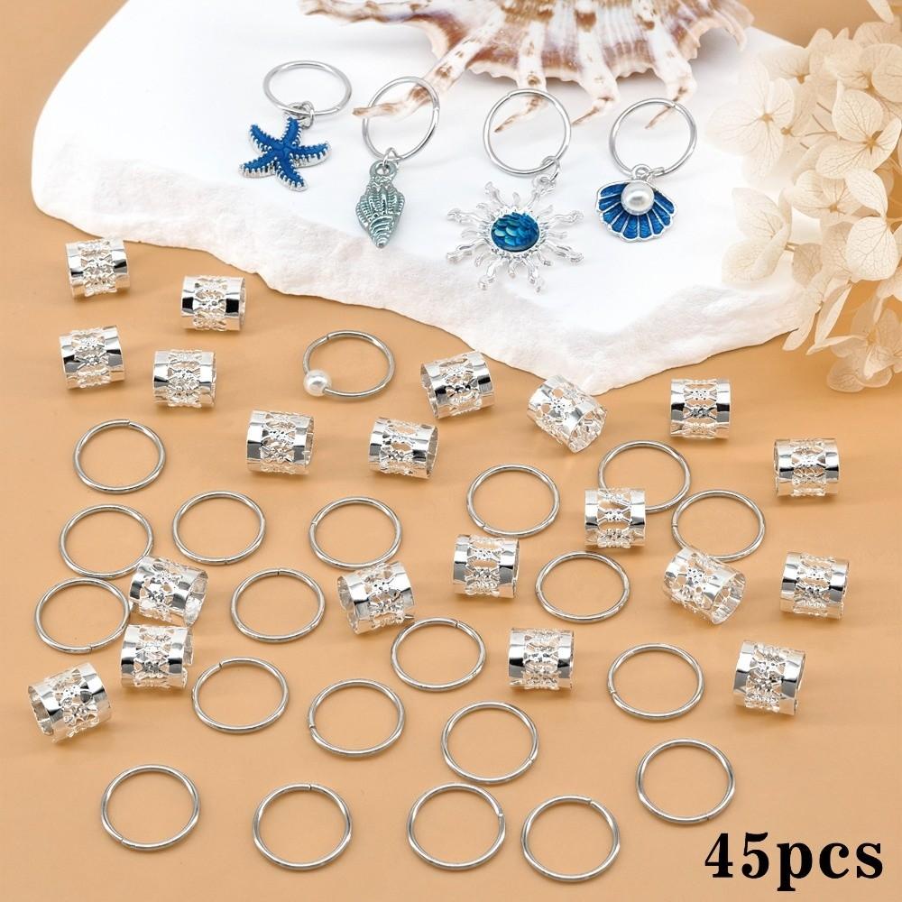 45Pcs Blue Dreadlocks Braid Hair Rings Baroque Hair Beads Set Loc Hair Jewelry