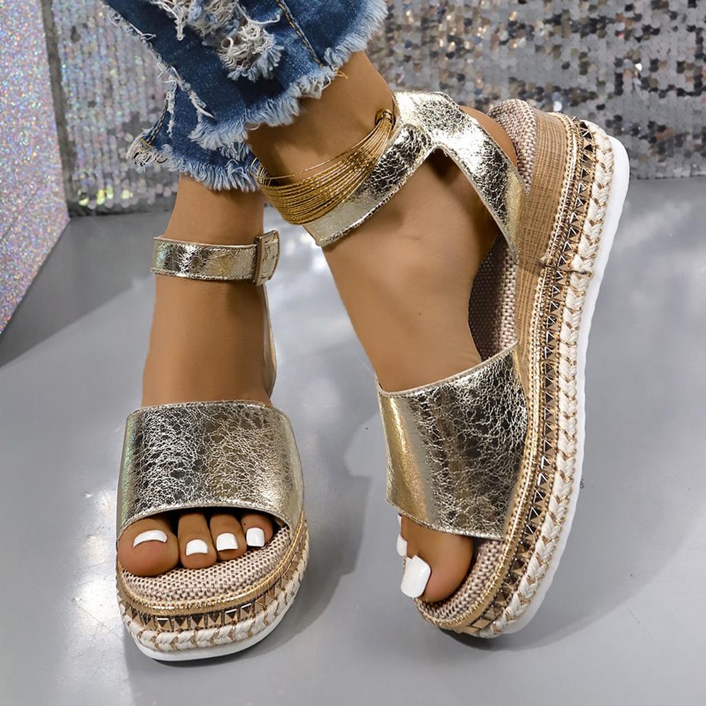 Fashion New Fashion Graffiti Platform Sandals Women Double Buckle Strap Flat Sandals Woman Summer 2025 Thick Sole Non Slip Beach Shoes