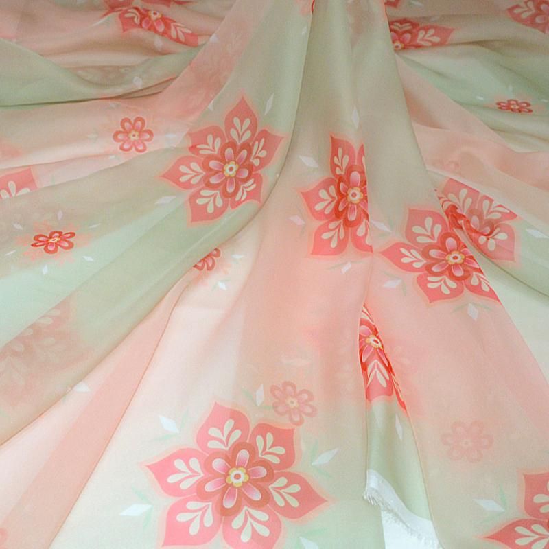 Tang Dynasty Floral Printing Chiffon Fabric Hanfu Ancient Style Skirt DIY Sewing Classical Cloth Background Decor by the Meter
