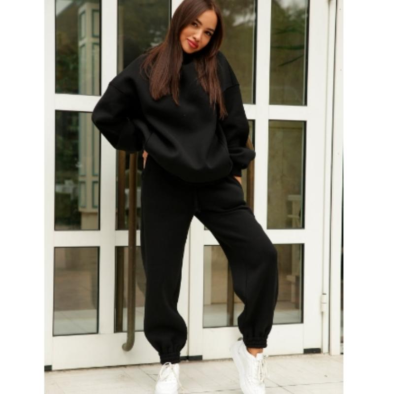 Autunno e inverno moda tinta unita maglione con cappuccio casual due pezzi tuta donne