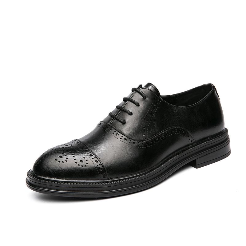 Men s Cross-Season Brogue Leather Loafers - Versatile Business and Casual Style, Fashionable Driving Shoes, Large Sizes Available 38 чёрный