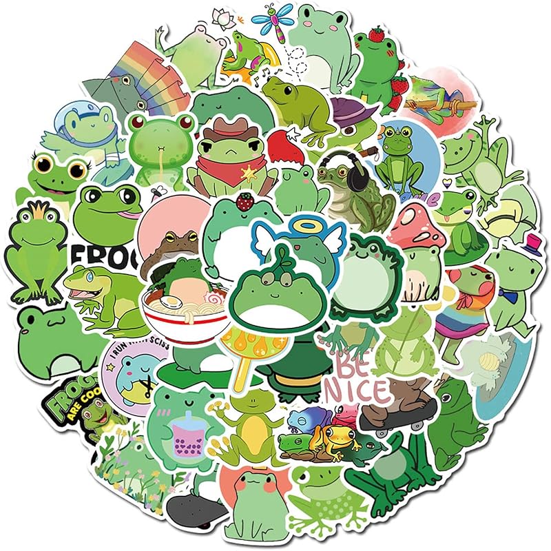 Frog Stickers 50Pcs Cute Animal Stickers Cartoon Aesthetic Vinyl Waterproof Stickers for Water Bottles,Laptop,Phone,Gifts for Kids Teens Girls and Frog