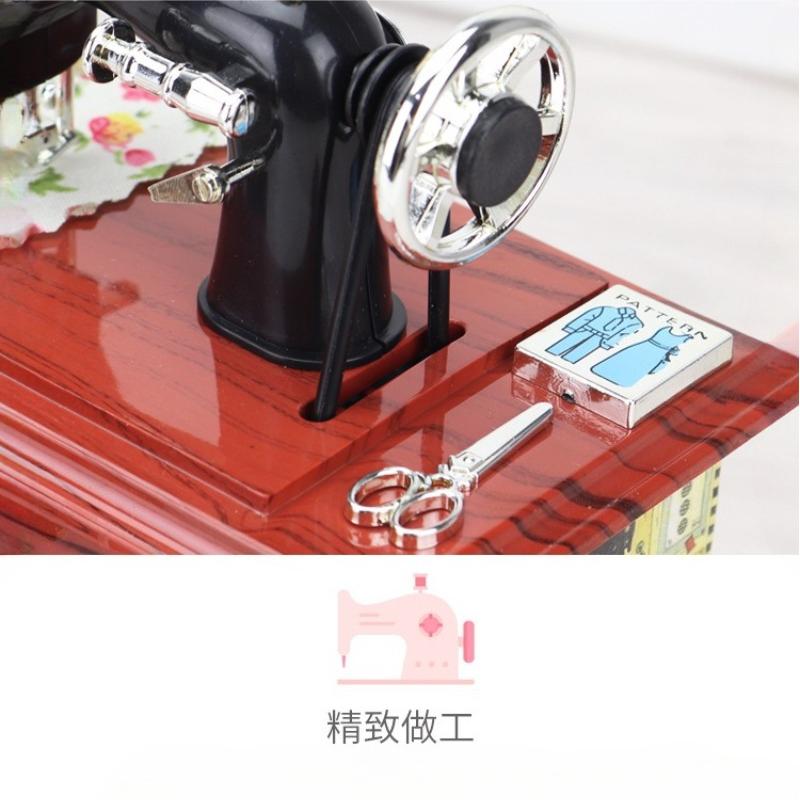 1 Stück Lebensmittelgeschäft Vintage Imitation Holz Kleine Nähmaschine Modell Spieluhr Kunst Chinesische Geschenke