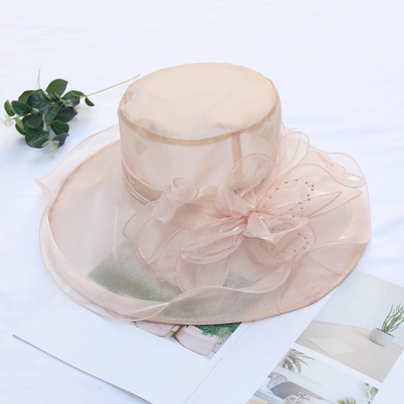 Summer Korean Version of Flower Mesh Sun Hat Beach Sun Hat Women's Organza Top Hat