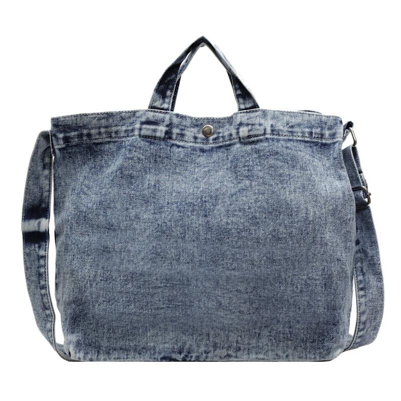 Large Capacity Denim Bag With Magnetic Closure For Casual Travel And Daily Use