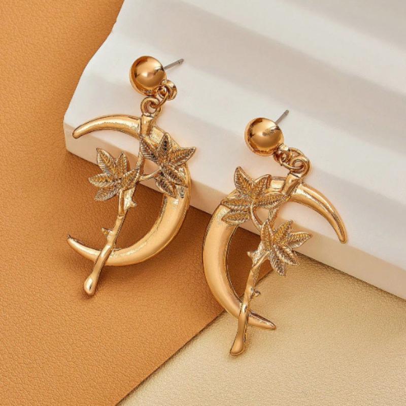 

Alloy small leaves crescent earrings Mother s Day femininity new geometric advanced sense showing thin face золотий жовтий колір