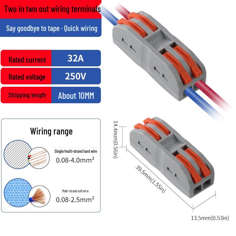 Quick Connect Press-in Terminal Splitter for Soft & Hard Wire Conductors