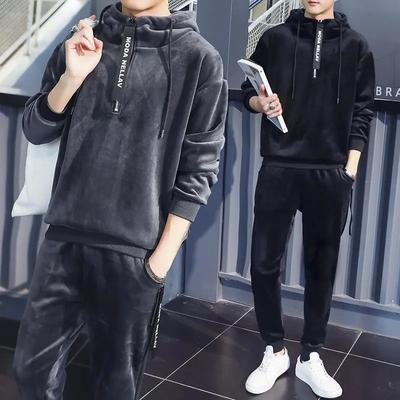 Winter Autumn Men's Hoodies with Pants Velvet Suit Gold Velvet Set Two Piece Tracksuit