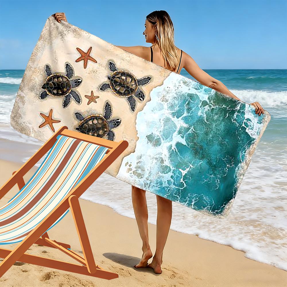 Sea Turtles and Starfish Beach Design Beach towel quick-drying for travel outdoor sports jogging beach and swimming
