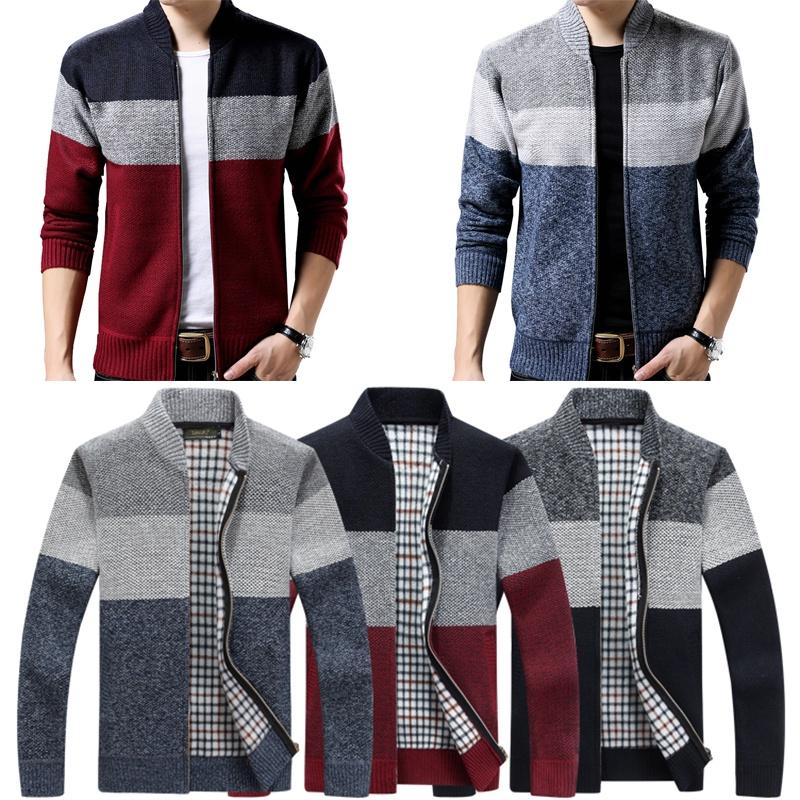 Mens Up Zip Cardigan Sweater Shawl Knitted Jumper Coat Jacket Warm Knitwear Tops