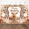 Mocsicka Happy Birthday Backdrop Western Farm Cow Print Photography Background Boho Cowgirl Party Decorations Photo Booth Banner