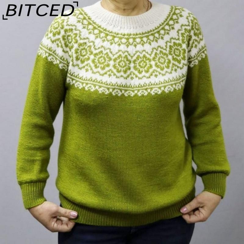 BITCED Women's Sweater - O-Neck Color-Blocked Oversized Fashion Pullover Knit