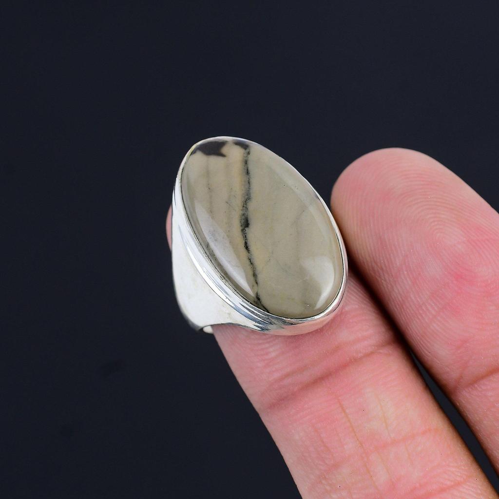 Gift For Her 925 Silver Natural Spider Web Jasper Stackable Ring Size 8.5