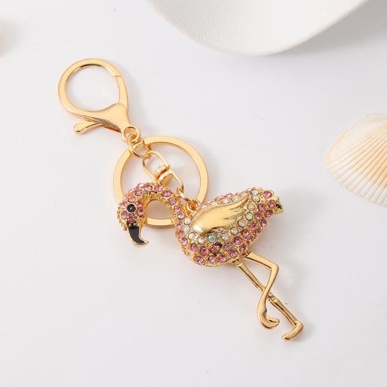 Schlüsselanhänger Anhänger Funkelnde Strasssteine Eingelegt Flamingo Design Schlüsselhalter mit Anti-Oxidation Karabinerverschluss Leichte Taschen Auto Dekoration