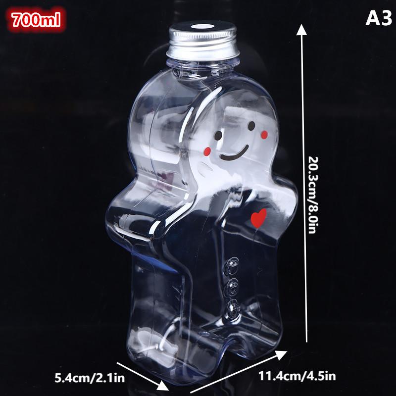 1 PCS Christmas Gingerbread Man Candy Jar Sealed Plastic Juice Drink Bottle Xmas Party New Year Gingerbread Man Drink Container