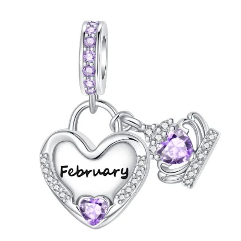 Sparkling Birthstone Charms Copper Heart Key Birthday Pendant Fit Original Necklace Bracelet Women Jewelry Diy Gift