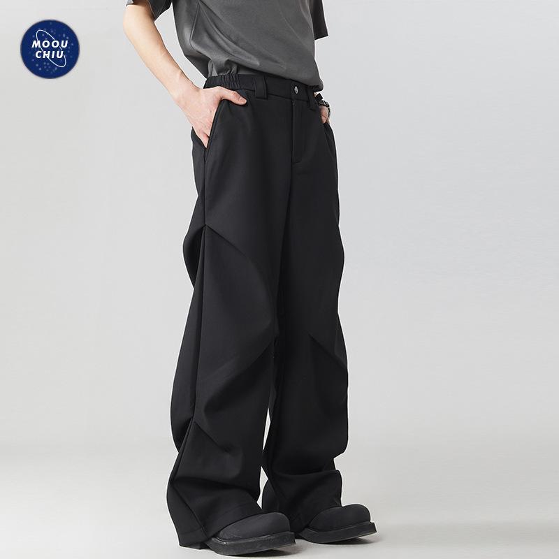 Muqiu Męskie Letnie Plisowane Szerokie Spodnie