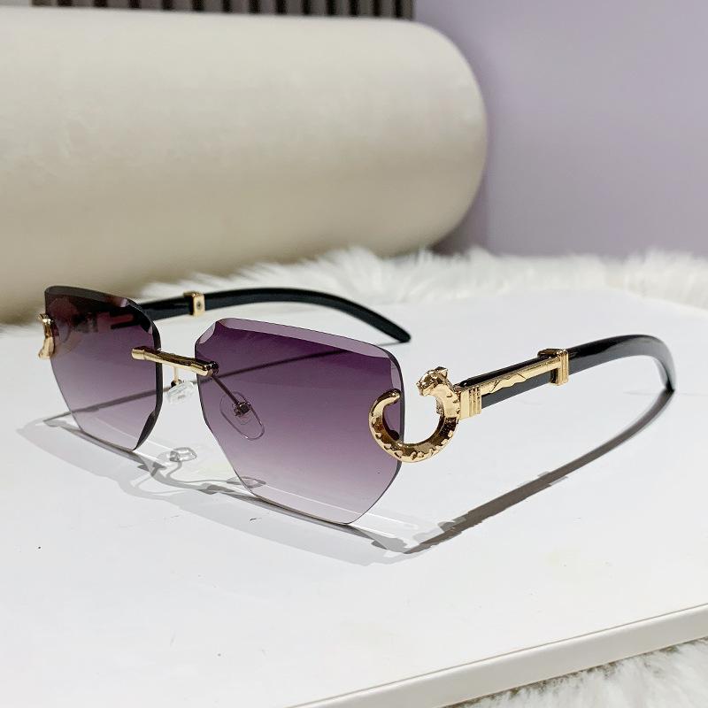 Vintage Rimless Gradient Sunglasses For Women Men Leopard Head Design Fashion Sun Glasses Polygonal Sunglasses