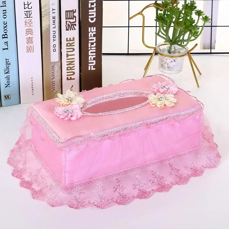 Rectangle Cloth Plastic Tissue Box Home Living Room Dining Table Decorate Lace European Style Originality Tissue Storage Boxes