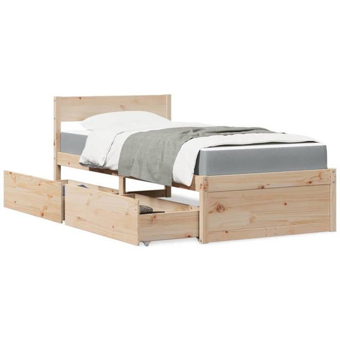 VidaXL Bed with Drawers and Mattress 100x200 Cm Solid Pine Wood, Bedroom Furniture, Wooden Bed, Bed with Drawer, 3281904