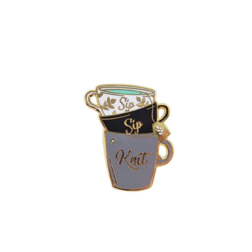 Sip Sip Knit  Cartoon Teacup Metal Enamel Brooch - Fashion Jewelry Accessory