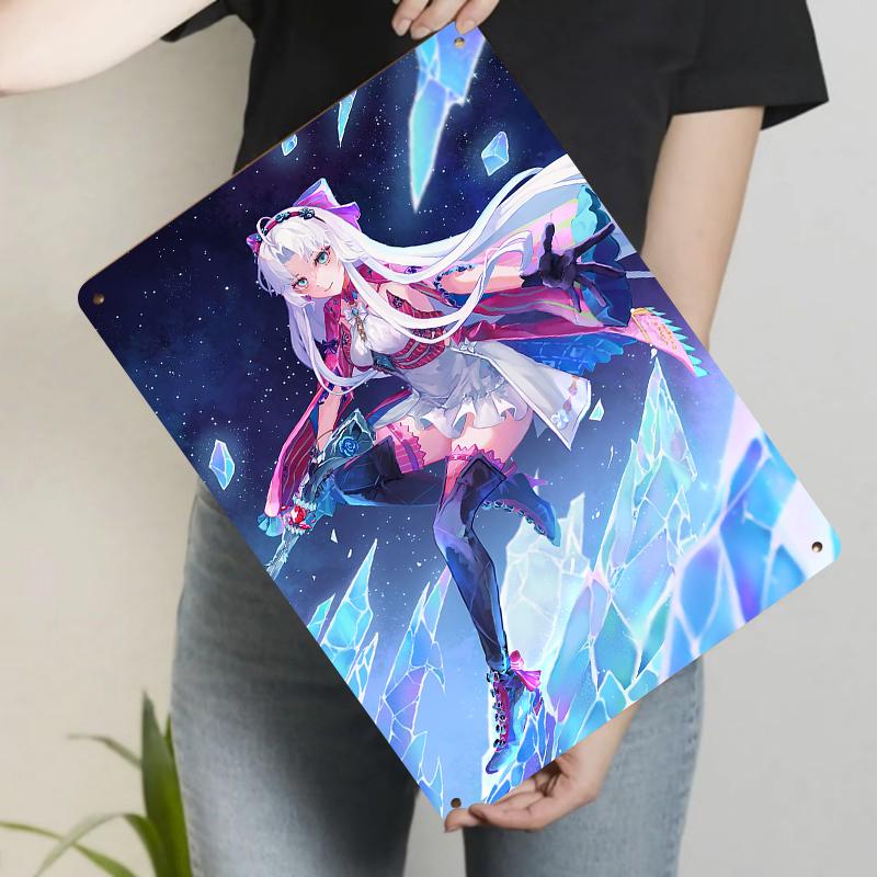 Anime Girl Warrior Metal Wall Art Fantasy Character Decor for Bedroom Living Room Home Decoration