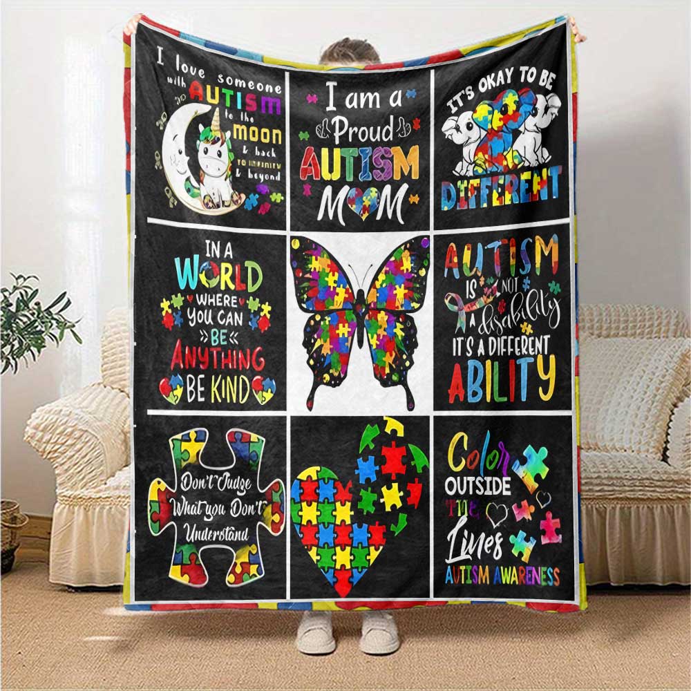 Autism Awareness Quotes Gift Blanket Ultra-Soft for Sofa Couch Office Bed Picnics Four Seasons Universal Digital Print Ideal Picnic Accessory Y47