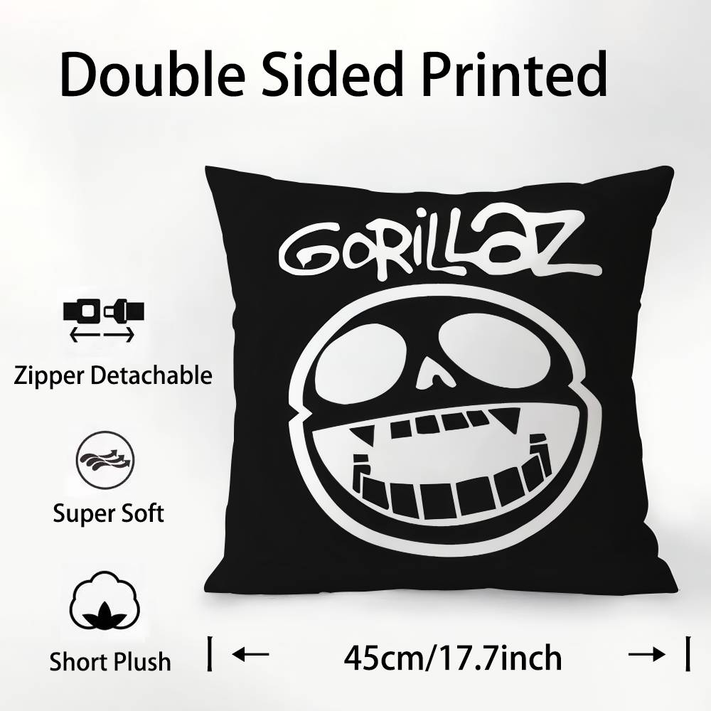 G-Gorillaz Band Pillow Case Square Double‑Sided Print Cushion Case For Sofa Home Bedchamber Decor Gift