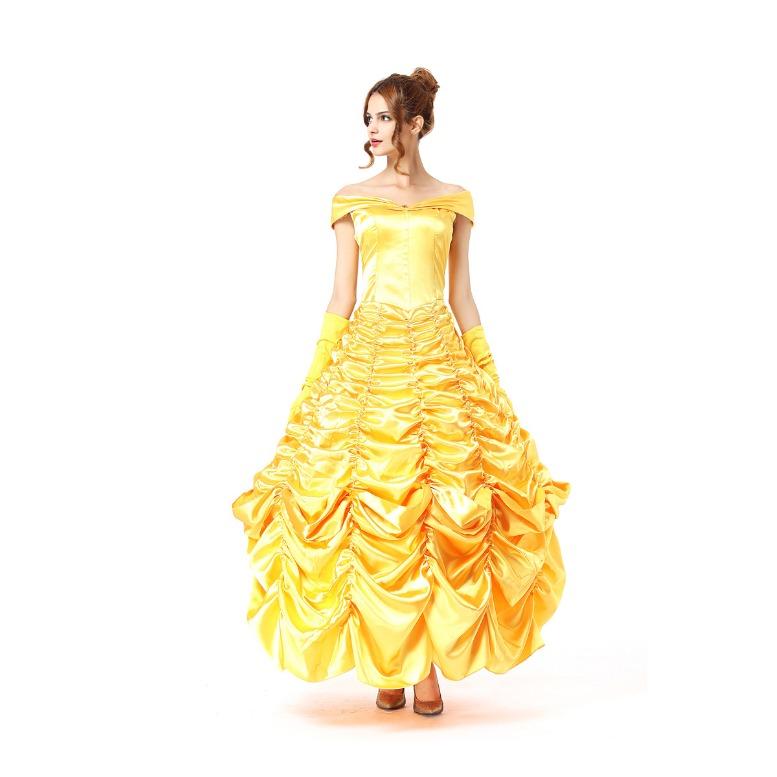 New Fairy Tale Yellow Princess Belle Long Court Dress Temperament Princess Clothing Stage Performance Clothing