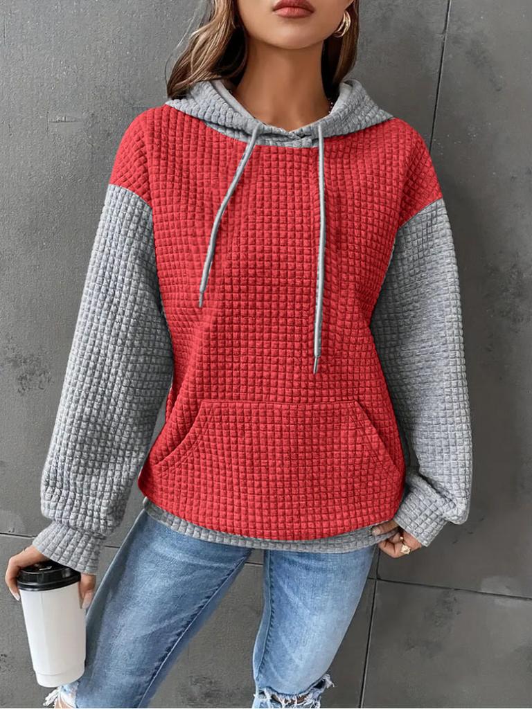 Spring Autumn temu Casual Loose Long Sleeve Color Block Pocket Hoodie Women's Clothing
