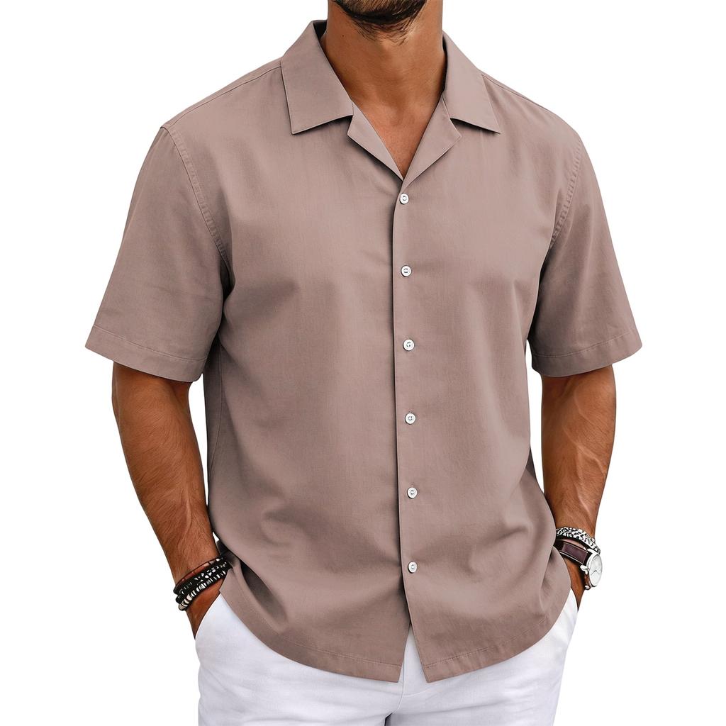 Men's Short Sleeve Cuban Collar Shirt Button Down Casual Lightweight Summer Shirt with Relaxed Fit Breathable Fabric