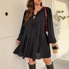 Loose Plus Size Solid V Neck Long Sleeve Casual Dress