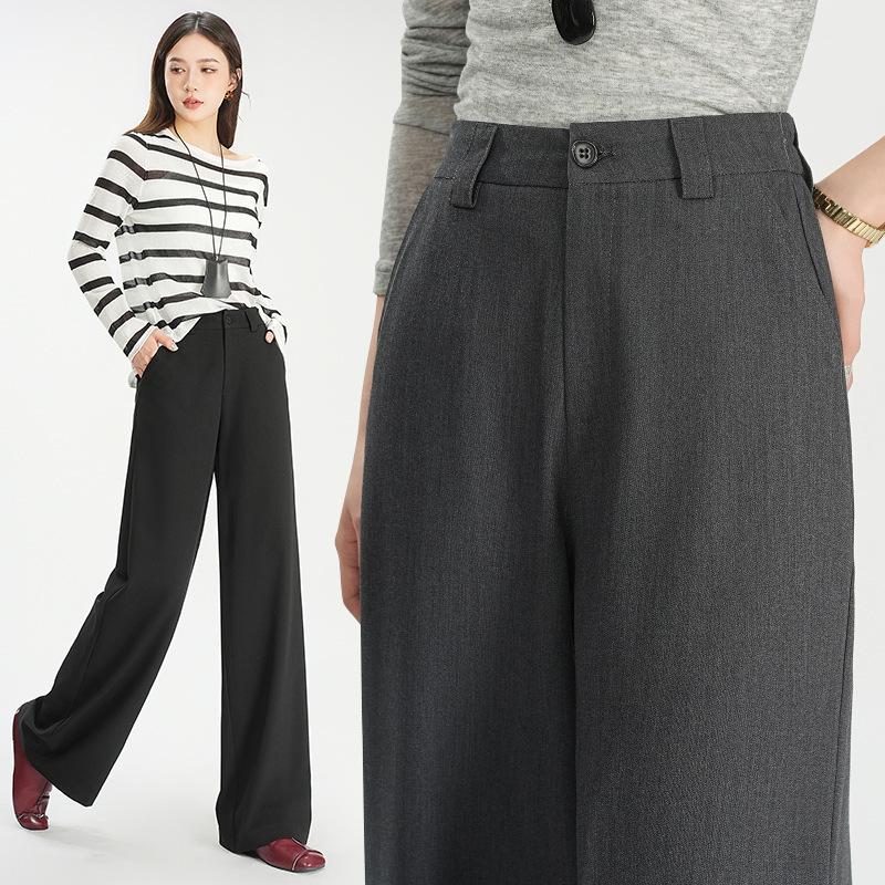 High-End Floor-Mopping Women'S Pants Spring And Summer Tencel Wool High-Waisted And Thin Straight Casual Trousers Suit Pants