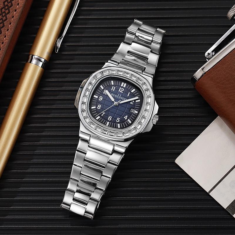 Square Watch for Men Waterproof Luminous Date Wristwatch Stainless Steel Quartz Watches