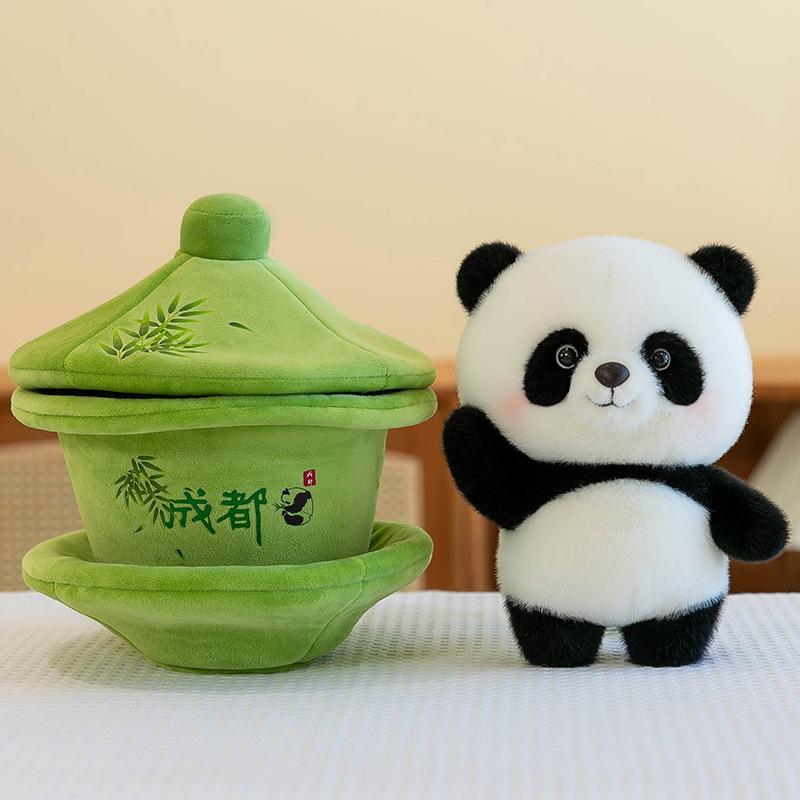 New Cover Bowl Tea Panda Doll Tea Cup Plush Toy Authentic Doll Sichuan Chengdu Souvenir Children's Gift