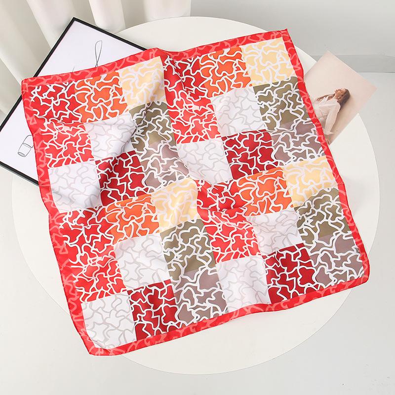 Original new imitation silk women's square scarf spring and autumn plaid square leopard print scarf neck protection scarf silk scarf