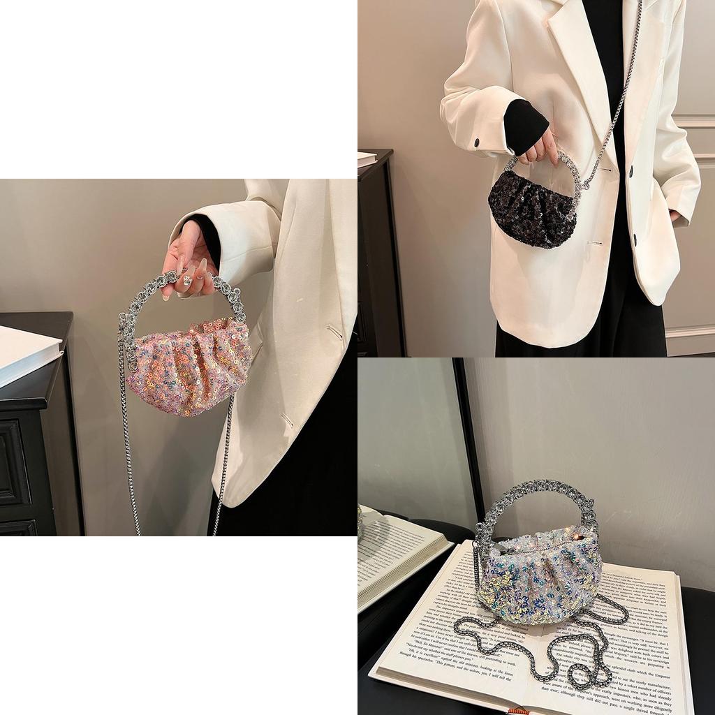 Glamorous Sequin Chain Bucket Bag Women's Urban Minimalist Shoulder Bag