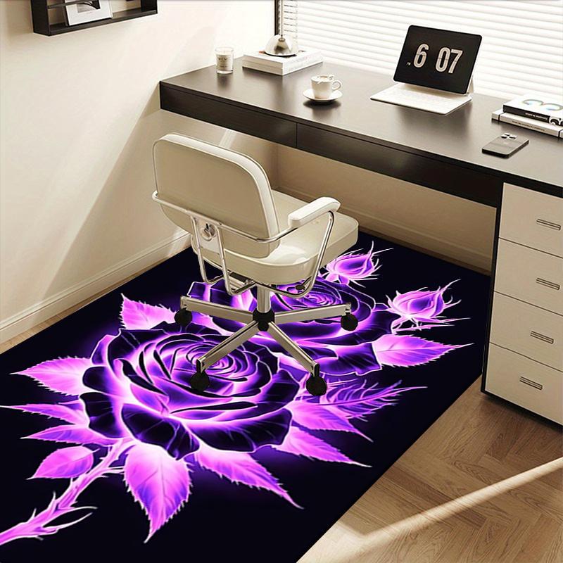 Charming Purple Glowing Rose Chair Mat Office Carpet, Oversized Rug for Home Decor, Sofa Mat, Desk Pad Gift, Suitable for Bedroom, Living Room