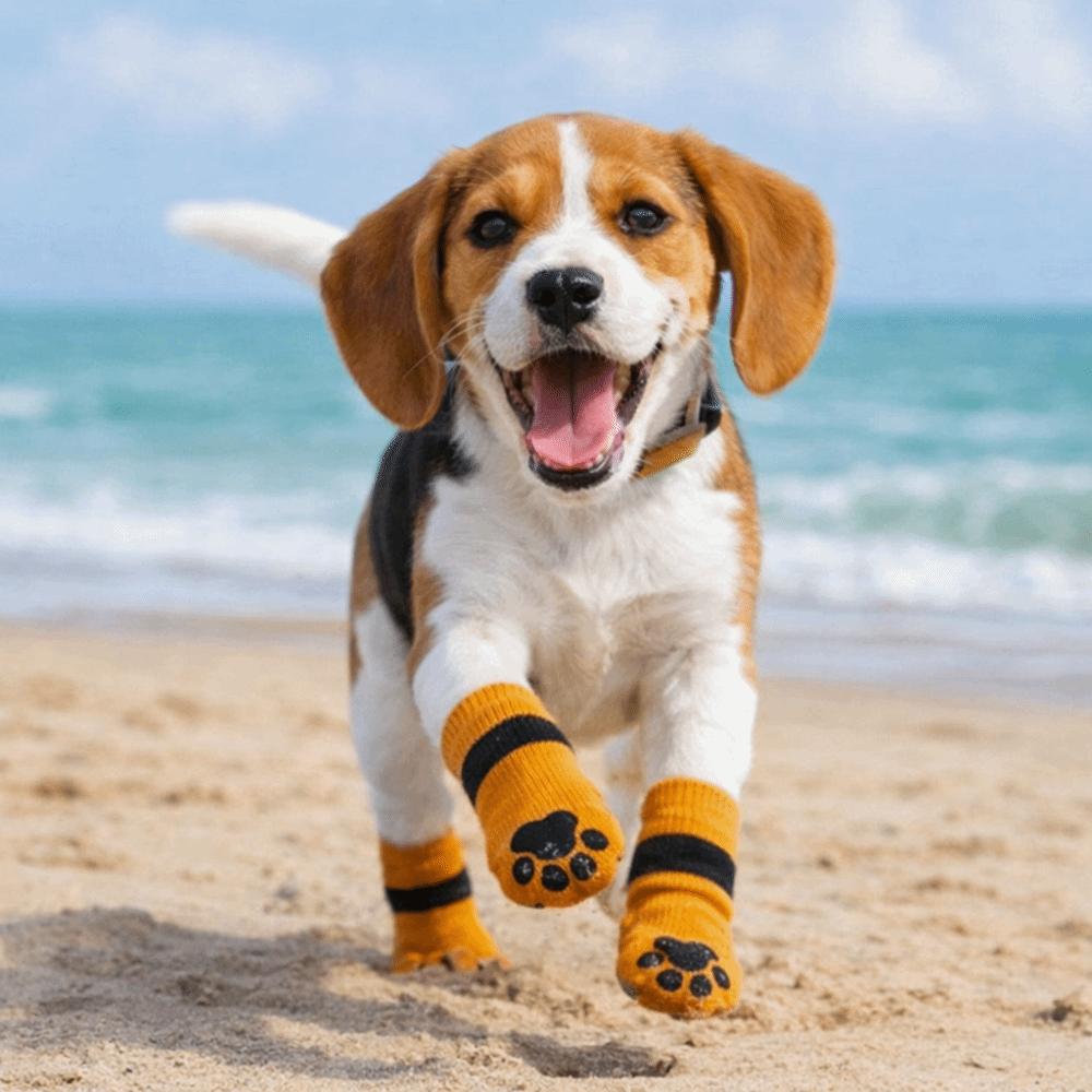 4PCS Cartoon Bear Pattern Pet Foot Cover Elastic Pet Floor Socks Dog Paw Protectors  Outdoor Use