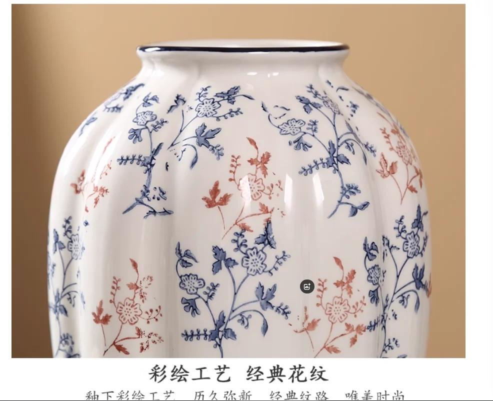 Blue and White Porcelain Ceramic Vase Decoration Living Room Entrance TV Cabinet Dining Table Decoration Can Be Used for Hyd