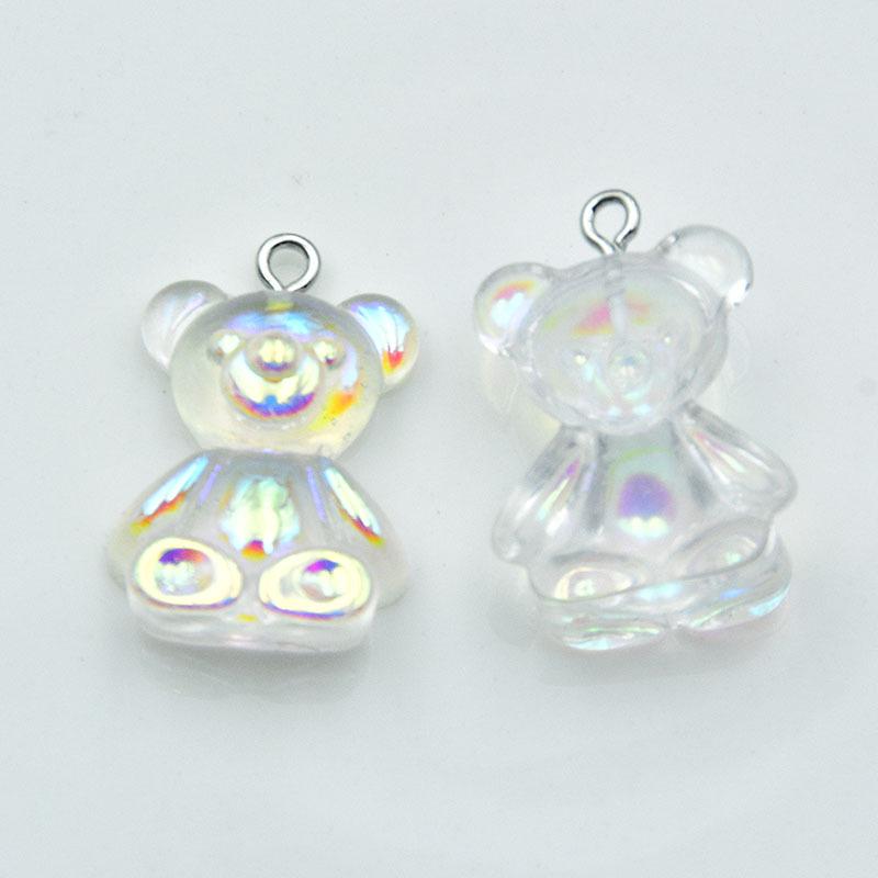 Colorful Resin Cartoon Bear Keychain: Cute Electroplated AB Pendant for DIY Jewelry