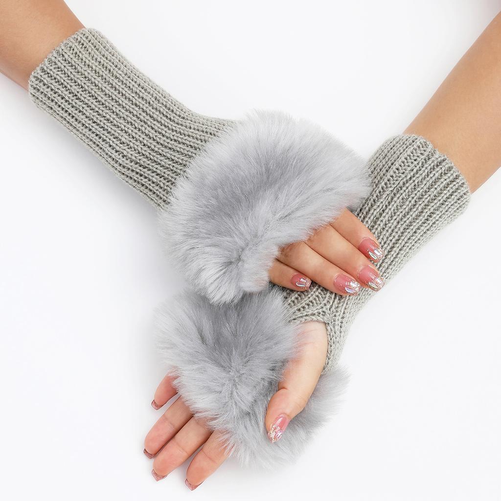 Fine textured Short Woolen Gloves Autumn and Winter Woolen Gloves Women's False Sleeves Knitted Warm Finger Exposing Arm Covers