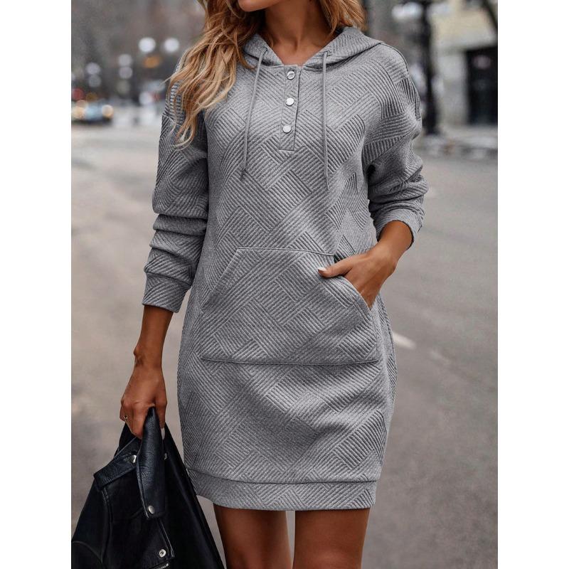 

YYFS Женская мода осень-зима однотонные повседневные платья с длинным рукавом и принтом S серый