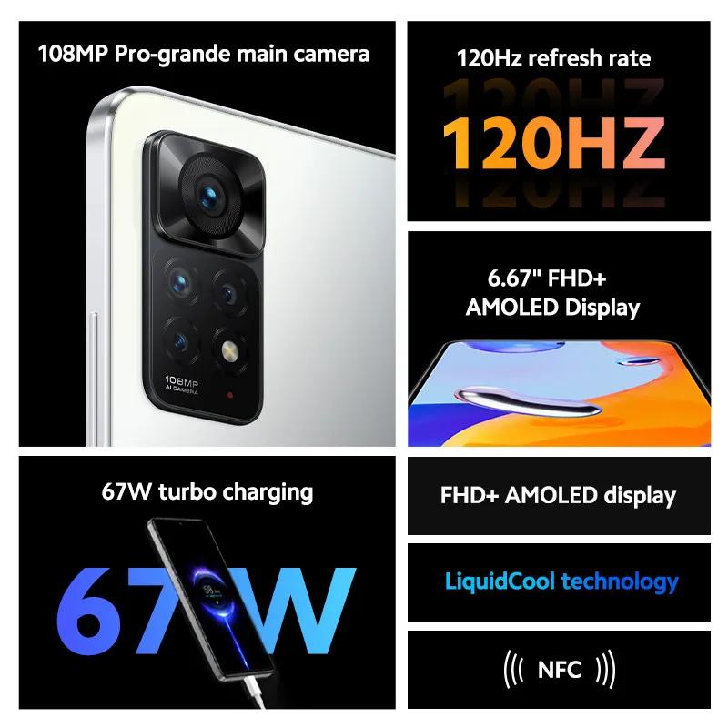 Global Rom Xiaomi Redmi Note 11 Pro 8GB 256GB MTK Helio G96 Sekiz Çekirdekli 108MP Kamera 120Hz Ekran NFC 5G Akıllı Telefon
