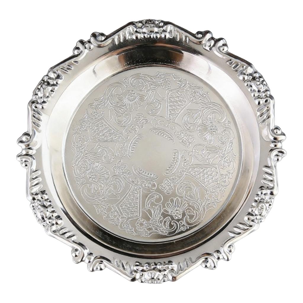 Multipurpose Metal Tray for Serving Cakes Fruits and Snacks with Elegant Embossing Suitable for Home and Outdoor Use