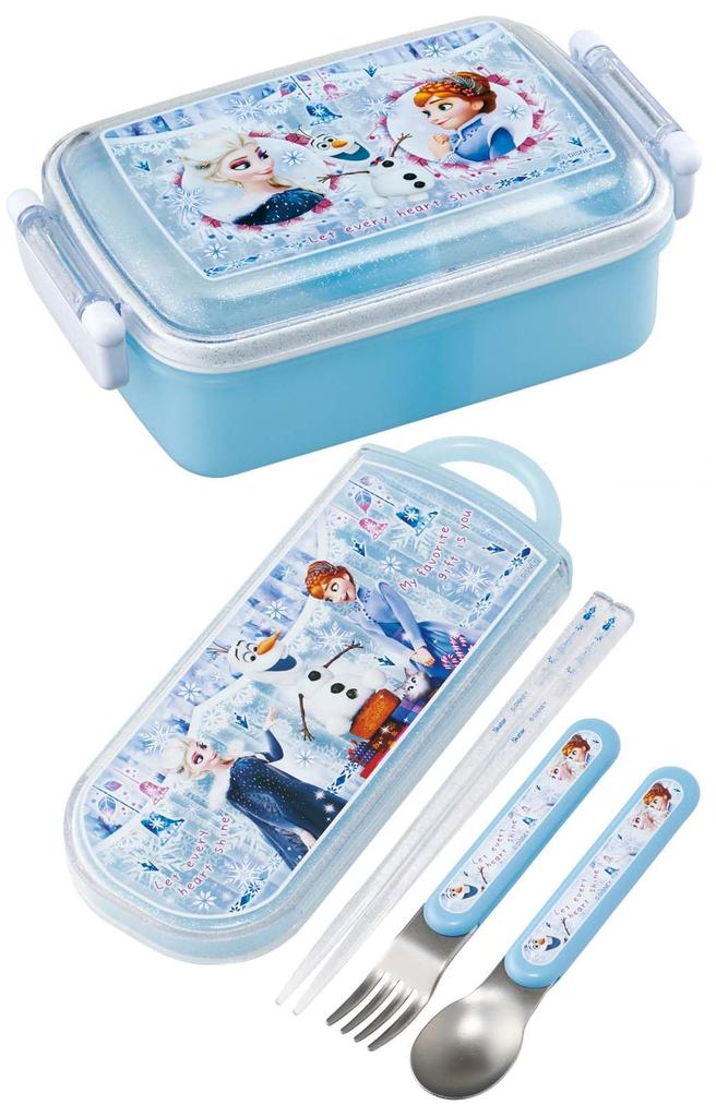 Skater Bento Trio Set Disney Frost 24 Delar för Tillverkad i Japan (Pinnar, Sked, Gaffel) Barn, Antibakteriell, Lätt att öppna Skjutöppning, (TACC2AG-A)