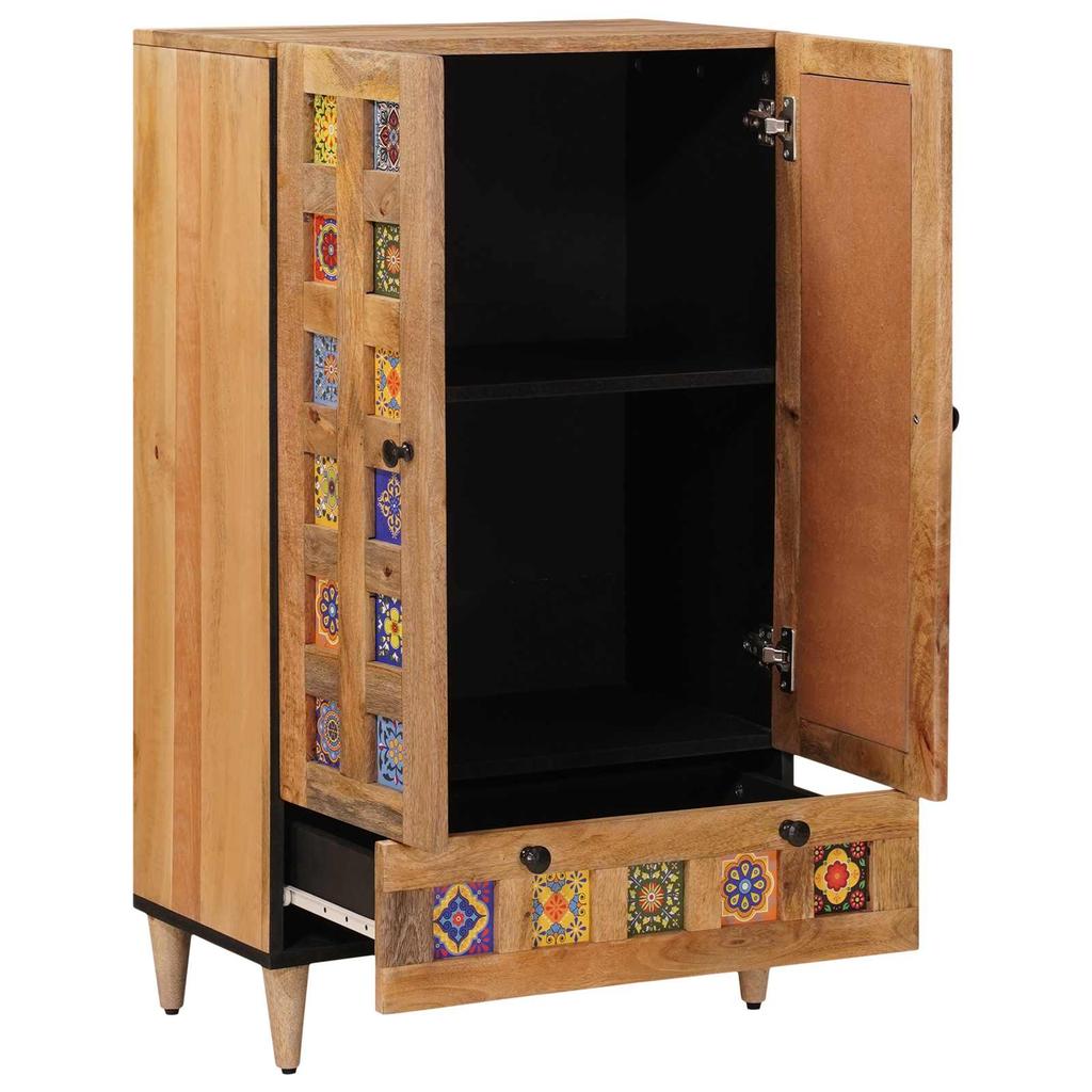 Highboard with Door Natural Finish 60 x 33.5 x 100 cm Solid Mango Wood